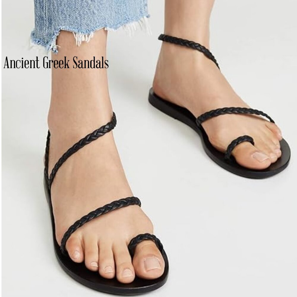 Ancient Greek Sandals Black Braided Sandals